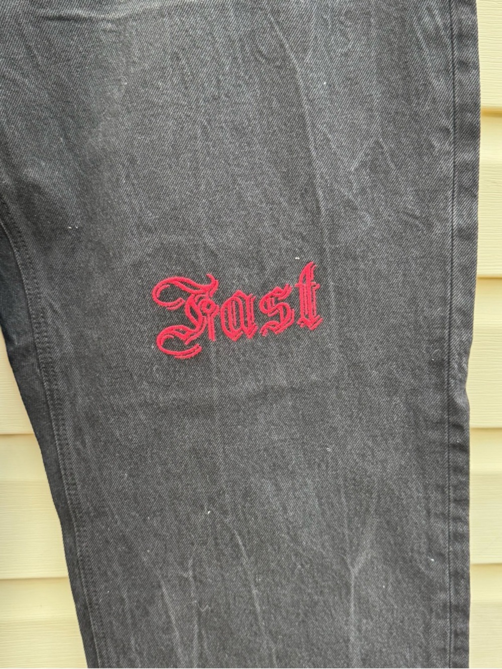Affliction Black Jeans Red Skull Embroidery Y2K Biker 38X32 Men - Picture 14 of 16